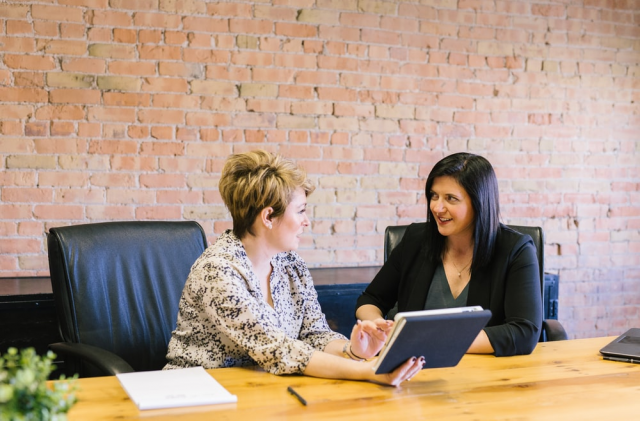 Two women talking